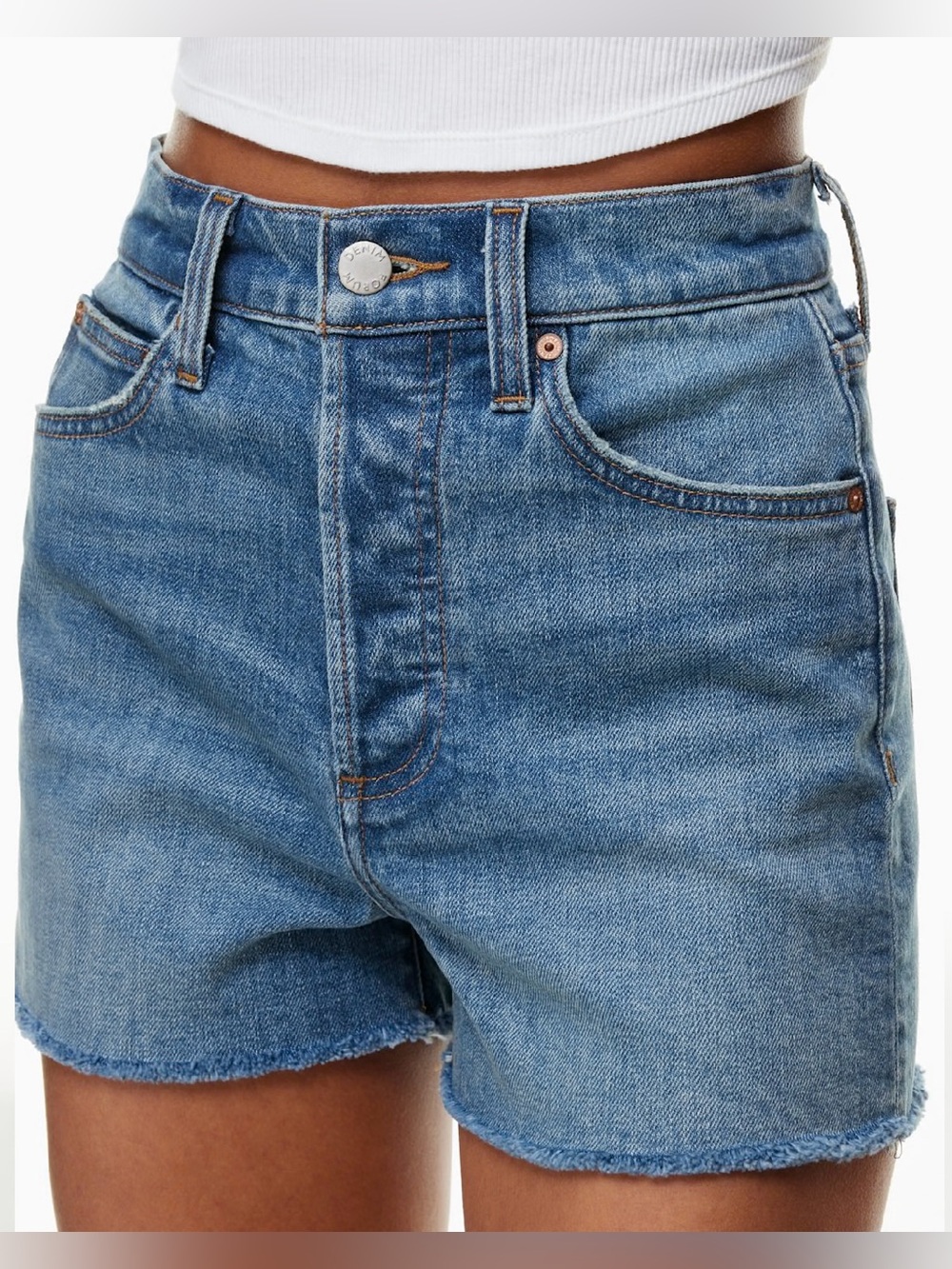 Aritzia Denim Forum 50s Arlo High Rise Blue Button Fly Denim Jean Shorts Size 27
